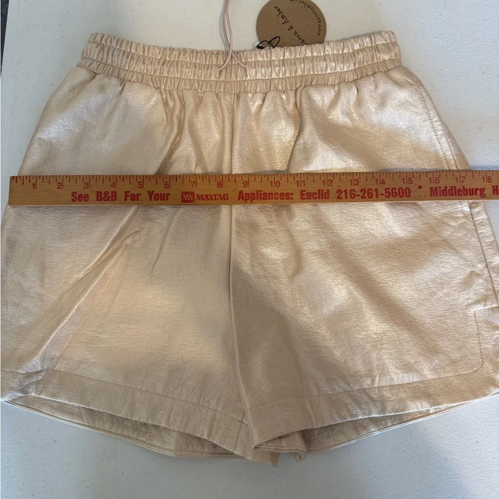 Aaron & Amber Faux Leather‎ Shorts S Champagne Metallic Pearl Drawstring NWT - Image 12