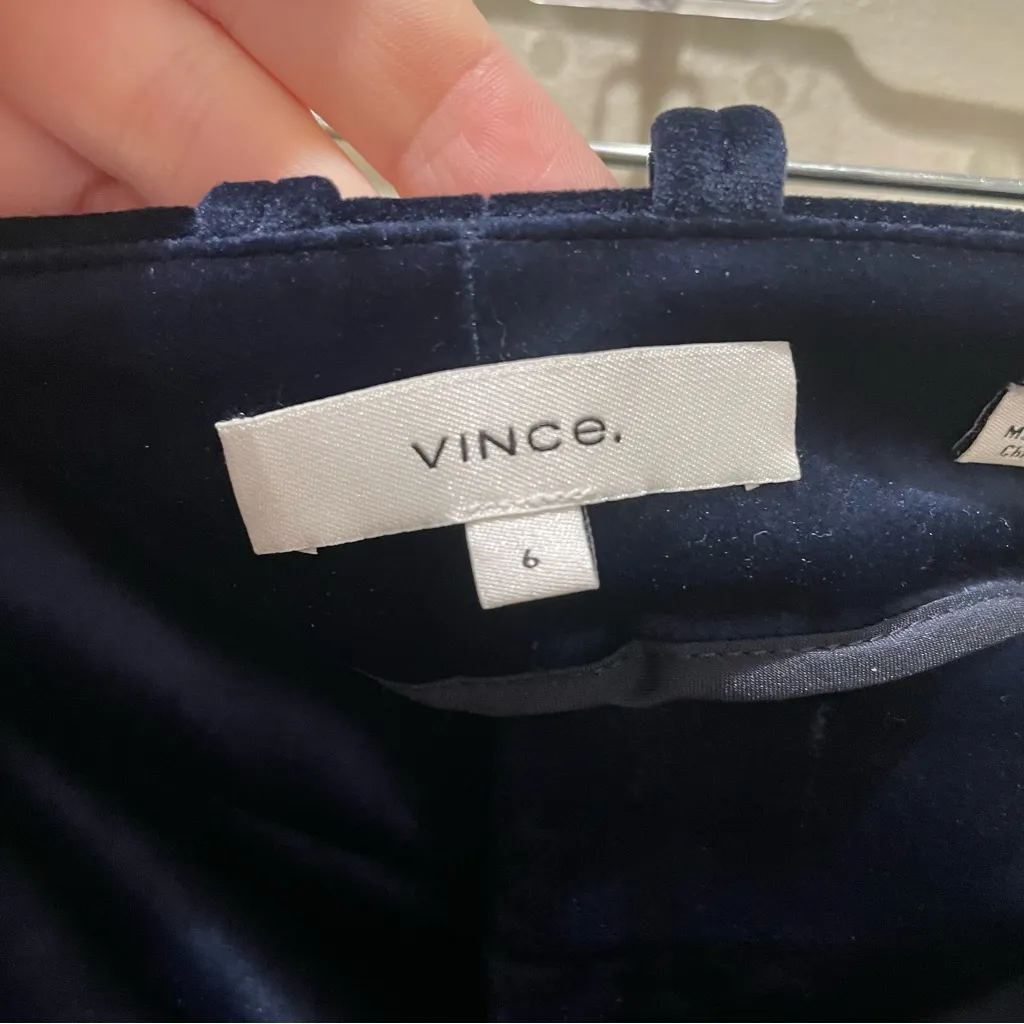 Vince Velvet Straight Leg Pants Navy Blue Women Size 6 Mid Rise Tailored - Image 6