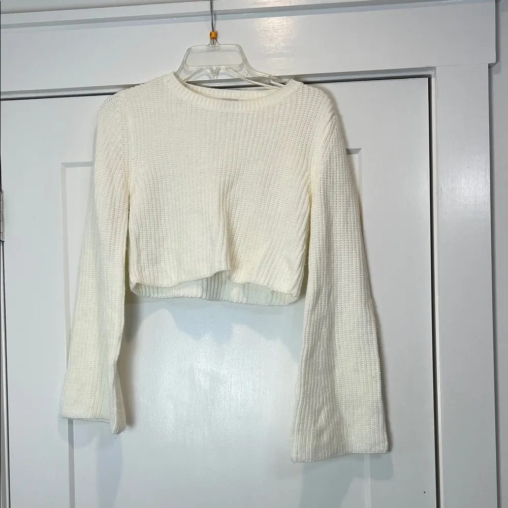 Princess Polly Cream Knit Crop Top sweater with bell sleeves size XS/S. - Image 2