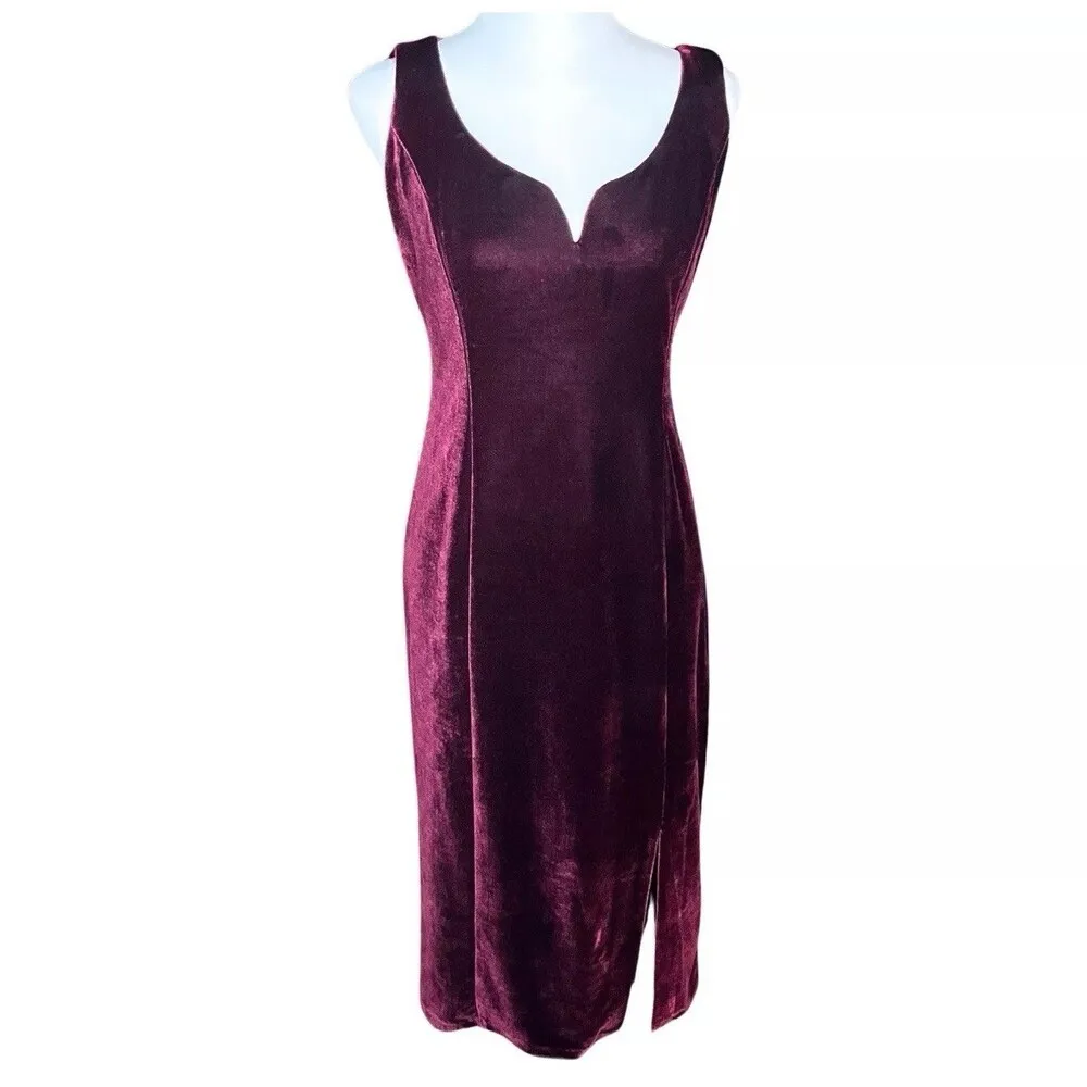Donna Morgan Maroon Velvet Cocktail Midi DressVampy Whimsigoth Glam Sexy SZ 6 - Image 4