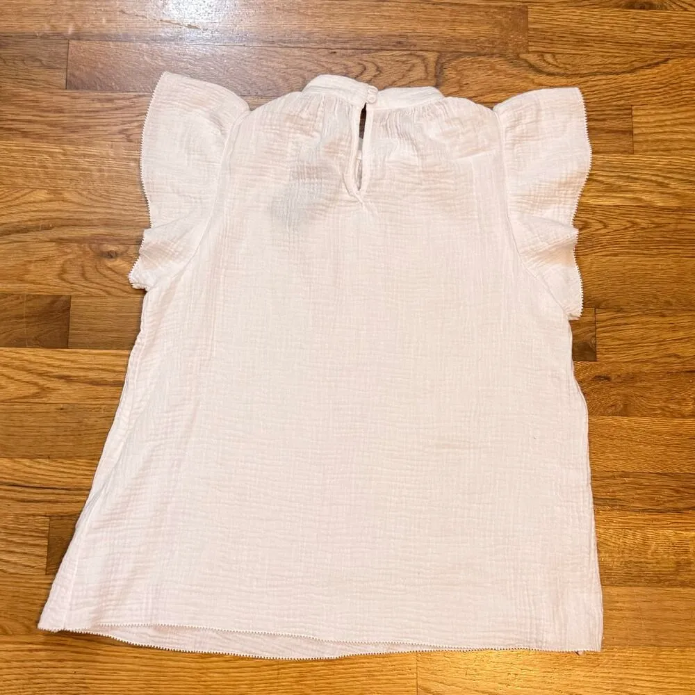 Joe’s Womens XS White Cotton Gauze Flutter Short Sleeves Top Shirt Blouse Spring - Image 5