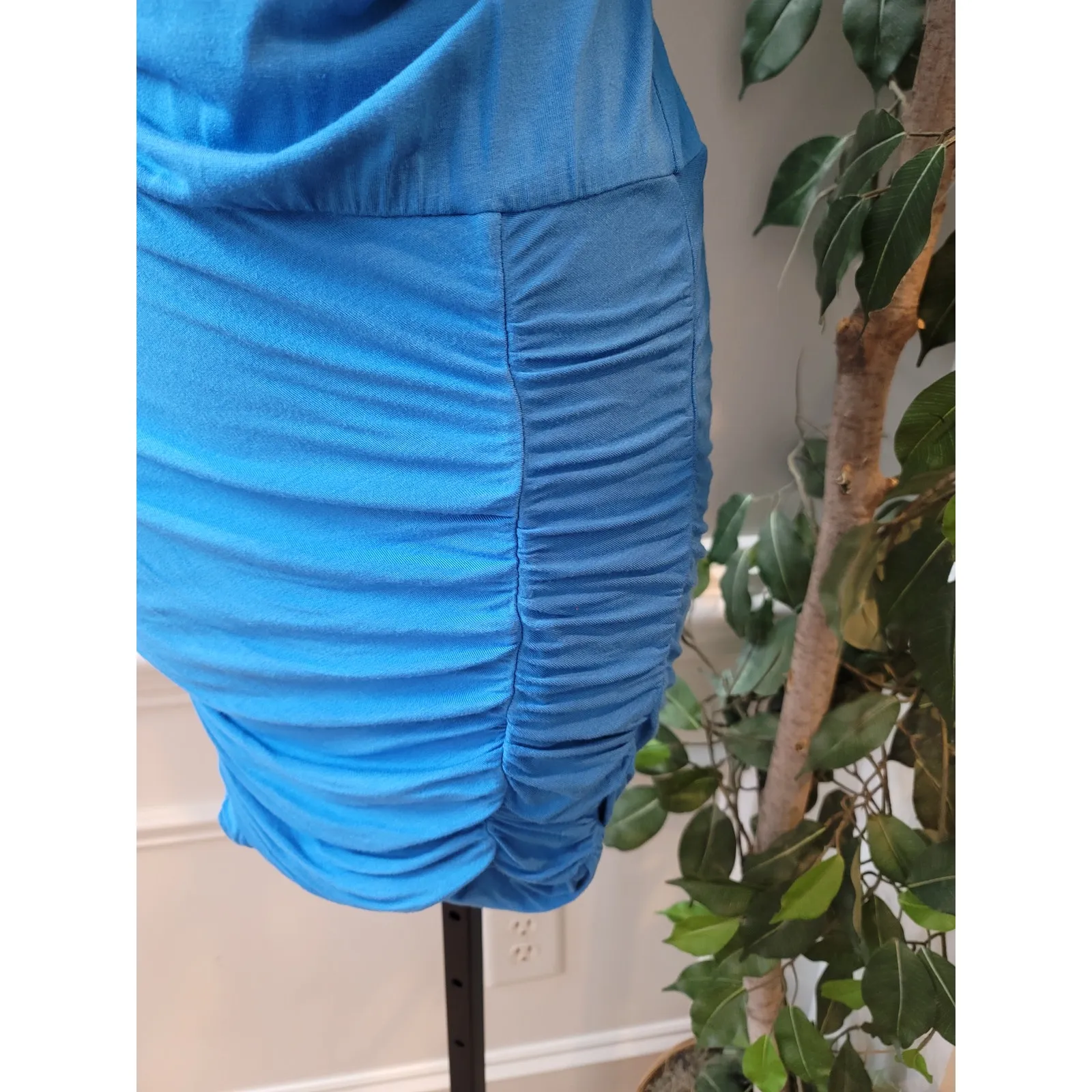 Krisa Ruched Bodycon Dress Womens XS Blue Cowl Neck Sleeveless Stretch Party - Image 11