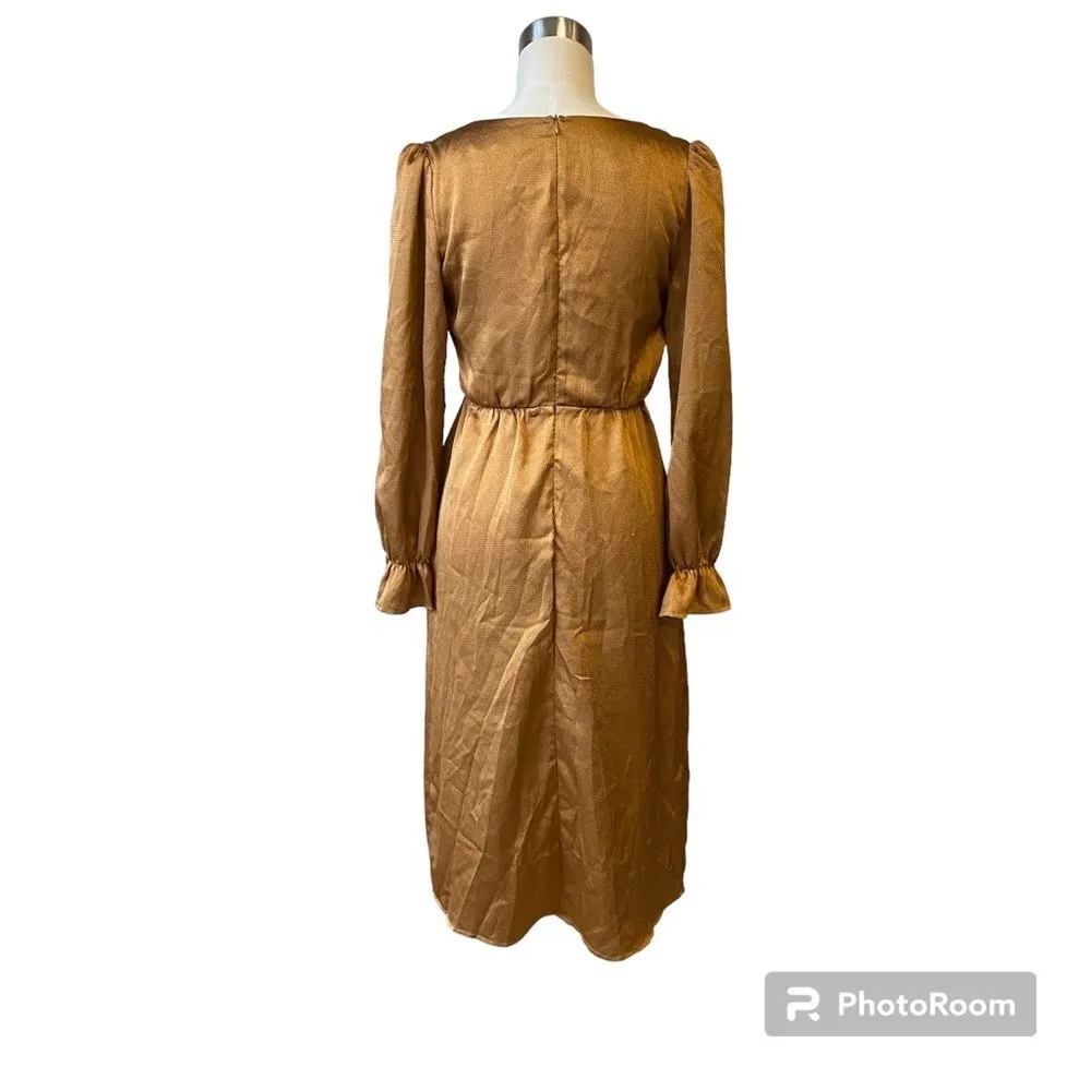 Lulu’s 4SI3NNA Brielle Bronze Satin Long Sleeve Midi Dress in Bronze Copper - Image 5