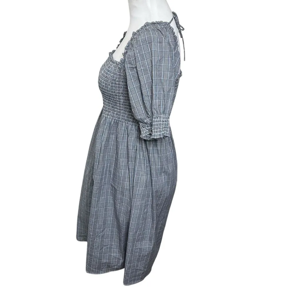 Hill House Athena Nap Dress Size Small Thai Check Plaid Smocked Mini Puff Sleeve - Image 7