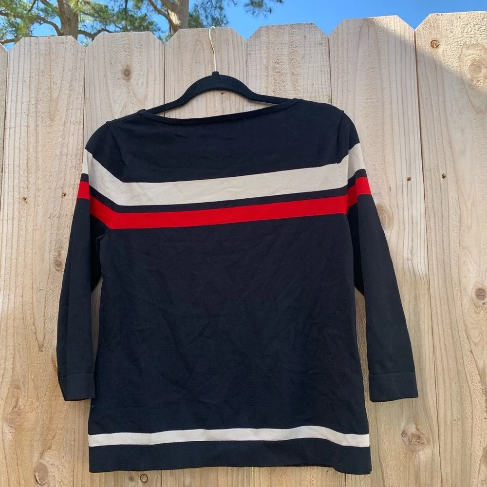 Vintage‎ 90s Jones New York Sweater Size Medium Black Striped Lightweight Red - Image 5