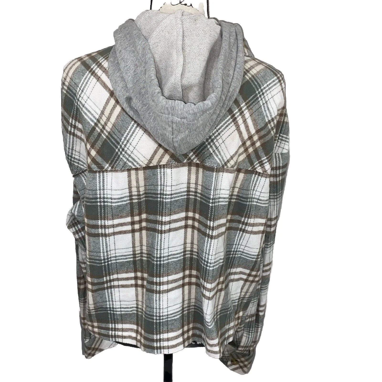 Aeropostale  Women Plaid Check Flannel Shirt With Cropped Hoodie Size XL - Image 2