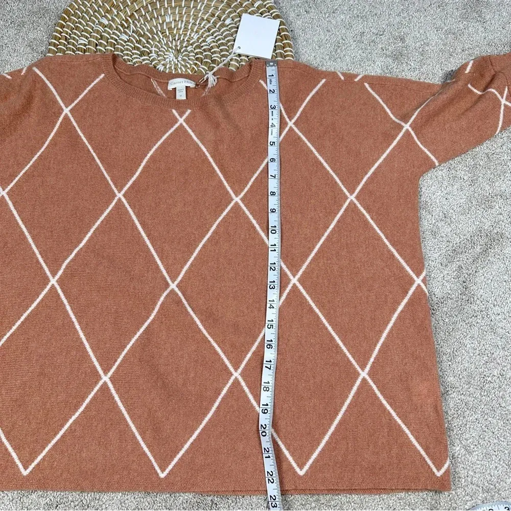 NWT Garnet Hill Essential 100% Cashmere Cropped Sweater in Rouge Diamond Geo M - Image 15