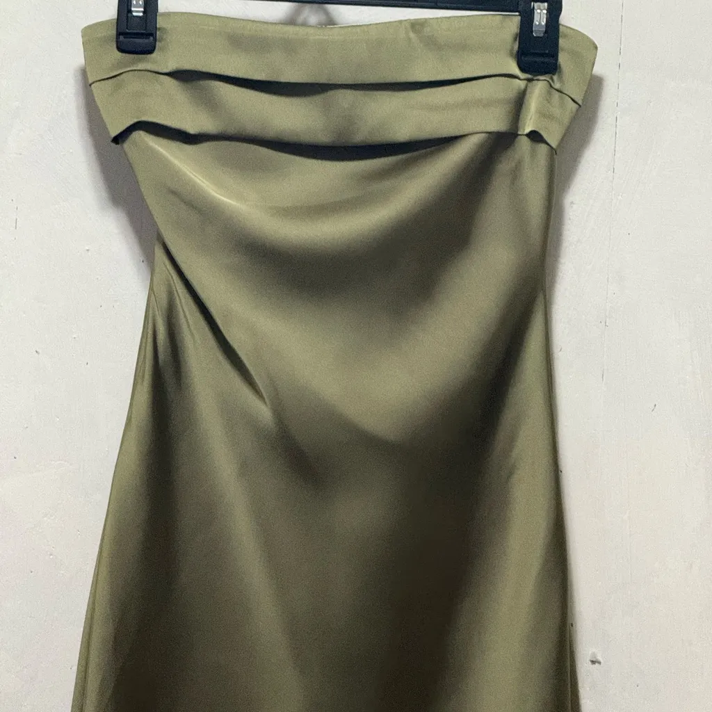 Cider Olive Green Satin Strapless Maxi Length Formal Dress Sz XXS - Image 2