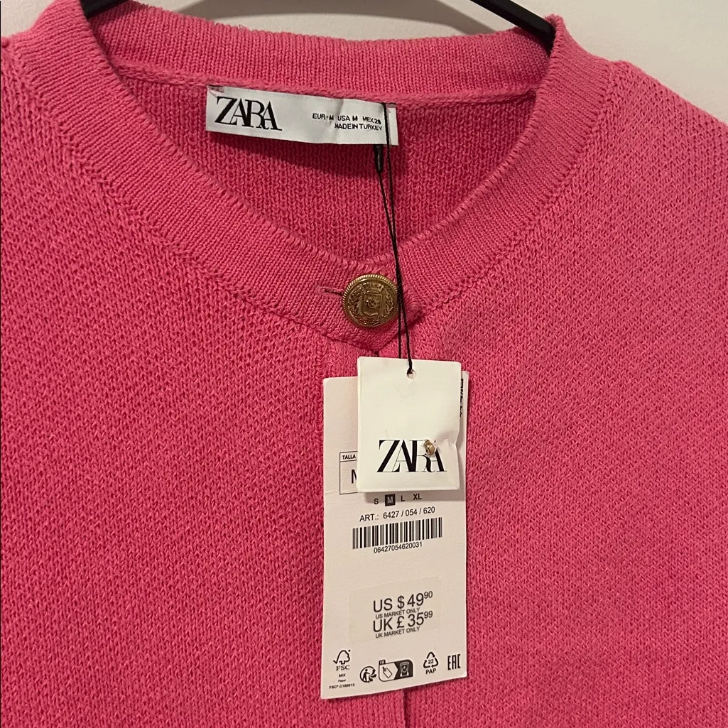 NWT Zara Pink Gold Button Holiday Blazer Size Medium - Image 2