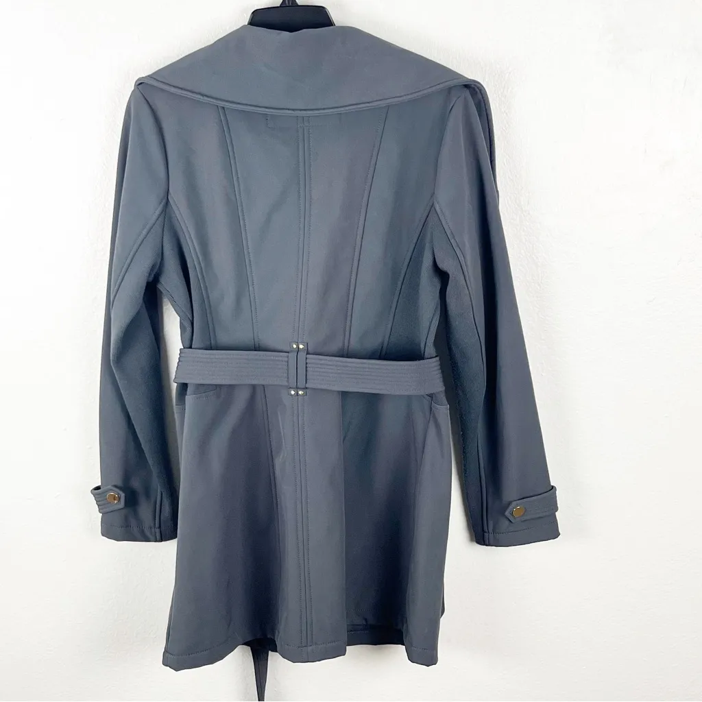 AVANTI Dark Gray Belted Front Zipper Knit Side Panels Trench Coat, Size Medium - Image 2