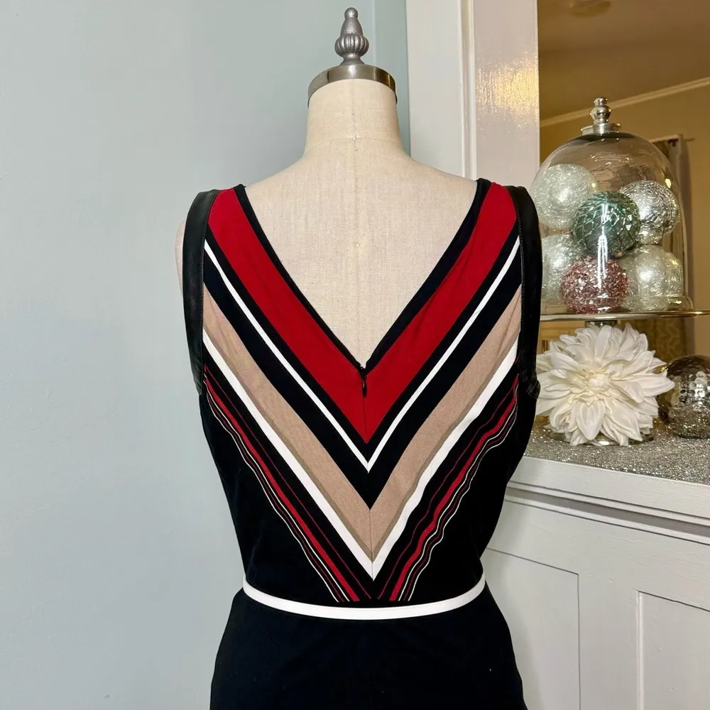 White House Black Market Striped Slimming Sheath Dress Leather Trim 6 Small - Image 7