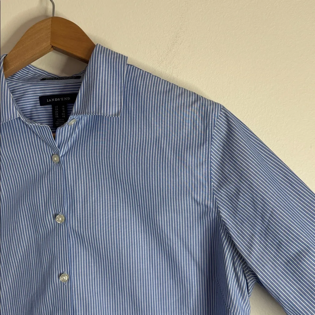 Lands' End Wrinkle Free Broadcloth Drap Fin Sans Fronces Pinstripe Shirt sz 14 - Image 3