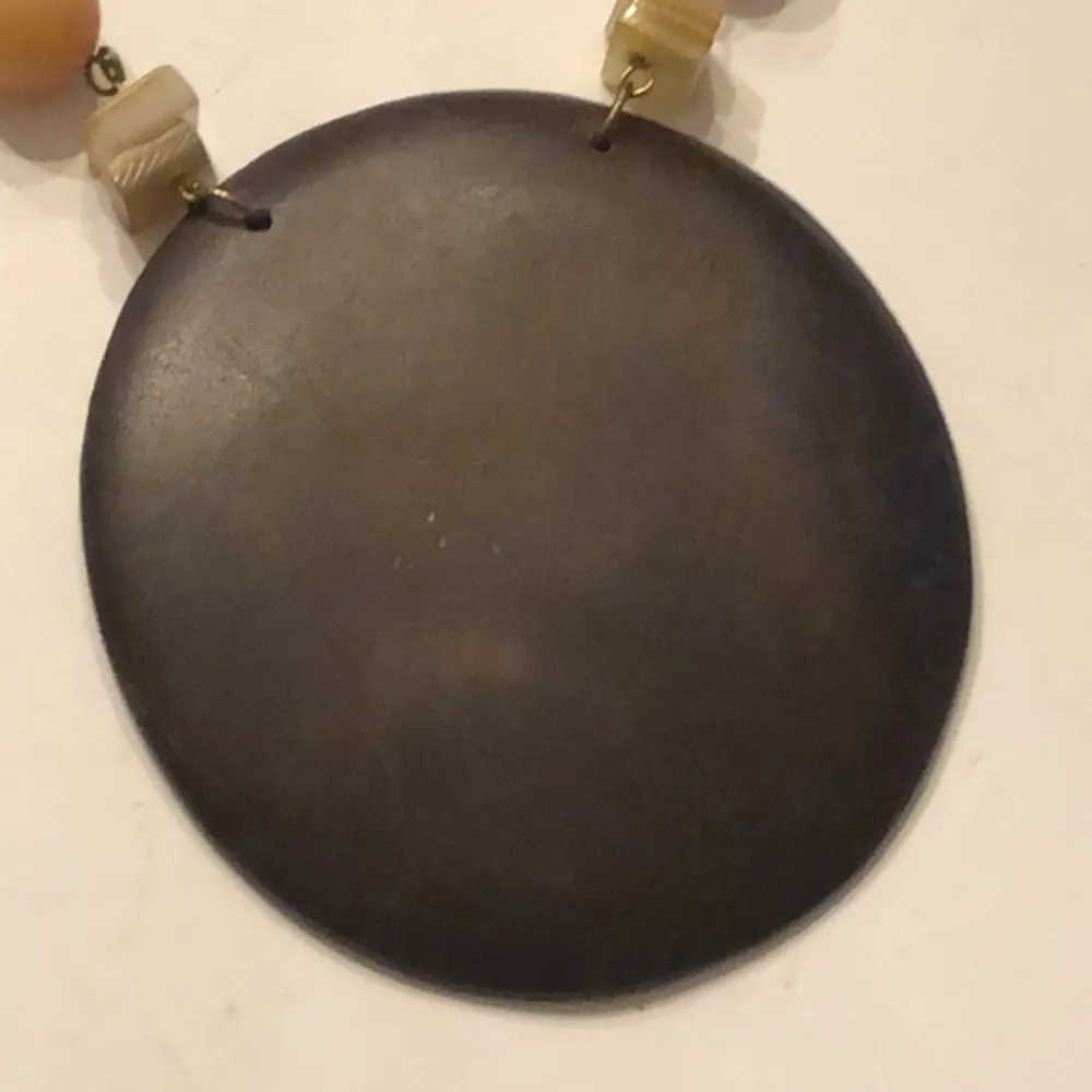 Vintage Wooden Pendant & Soft Satin Gold Beaded Chain Boho Necklace Brown - Image 3