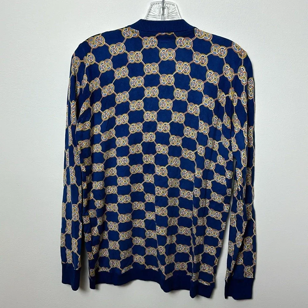 J Mclaughlin Womens Kristyn‎ Cardigan XS Denim Gold Heraldic Knot Chain Sweater - Image 7