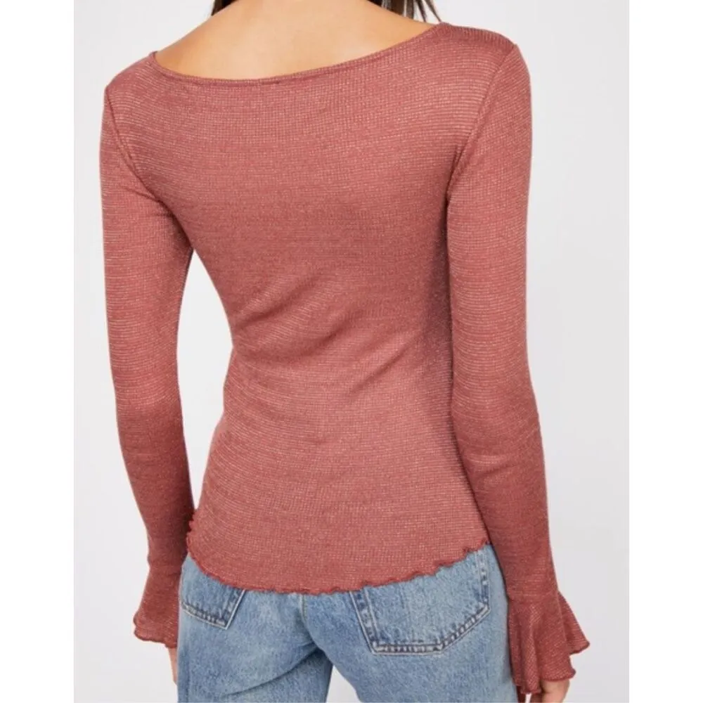 Free People Intimately Say When Long Sleeve Metallic Tie Front Top Size M - Image 2