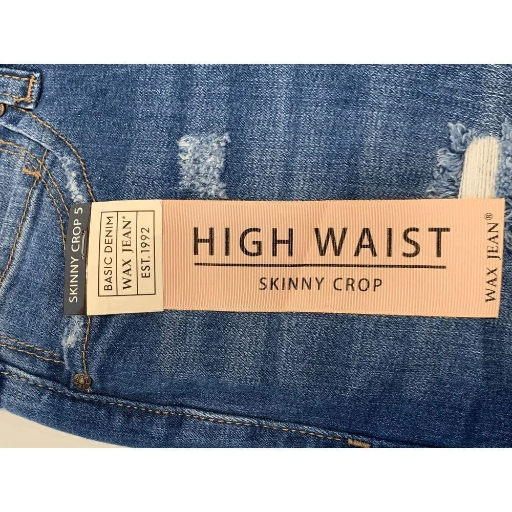 Wax Jeans Women's High Waist Distress Slim Straight Stretch Denim Jeans Waist Si - Image 7