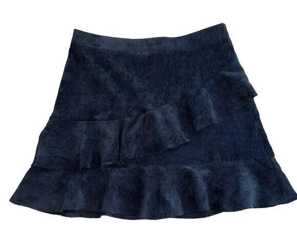 Glam Tiered Ruffled Navy Blue Corduroy Mini Skirt Size M Y2K - Image 1