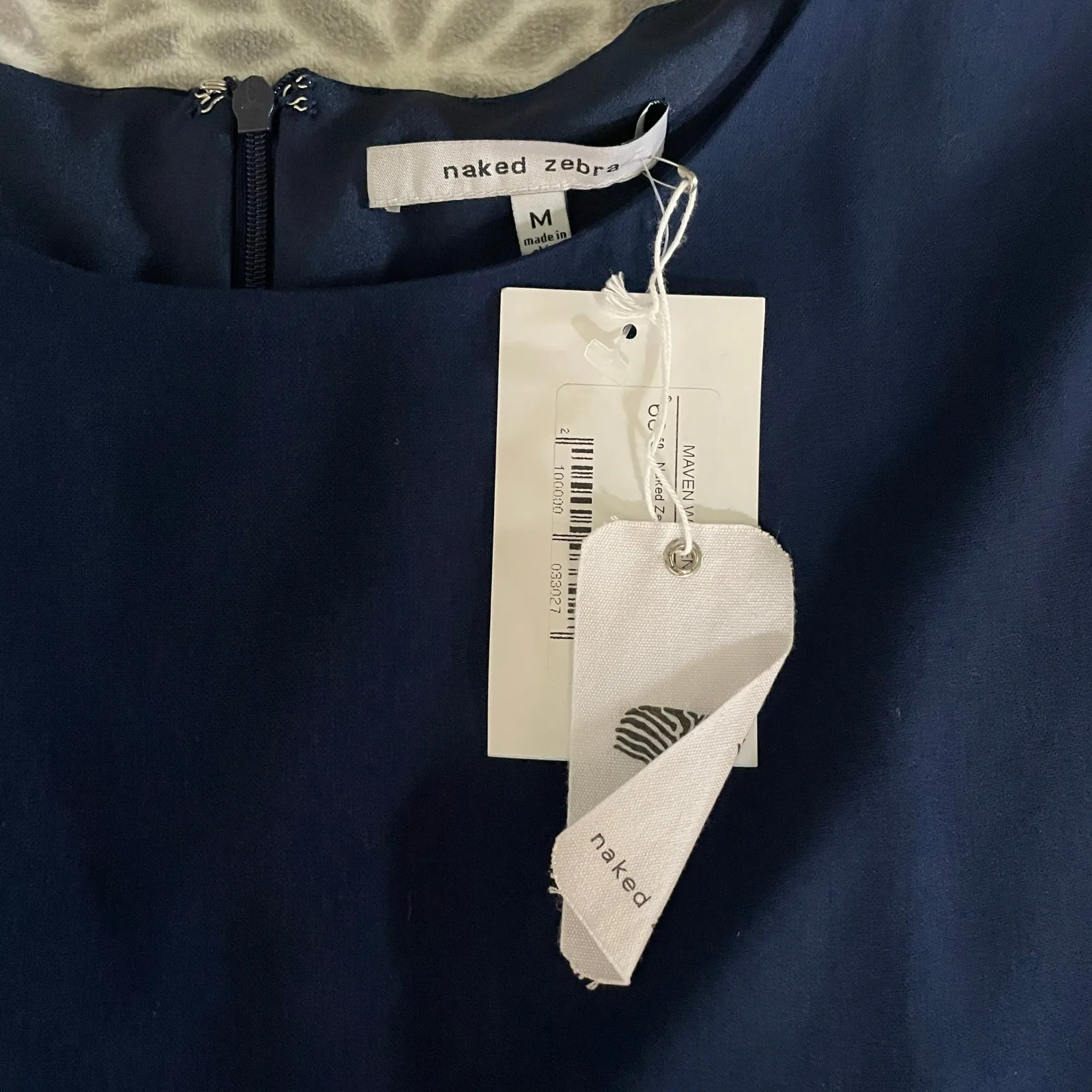 Naked Zebra Side Zip Midi Dress sz Medium Navy Blue Cap Sleeve Preppy Clean Girl - Image 5
