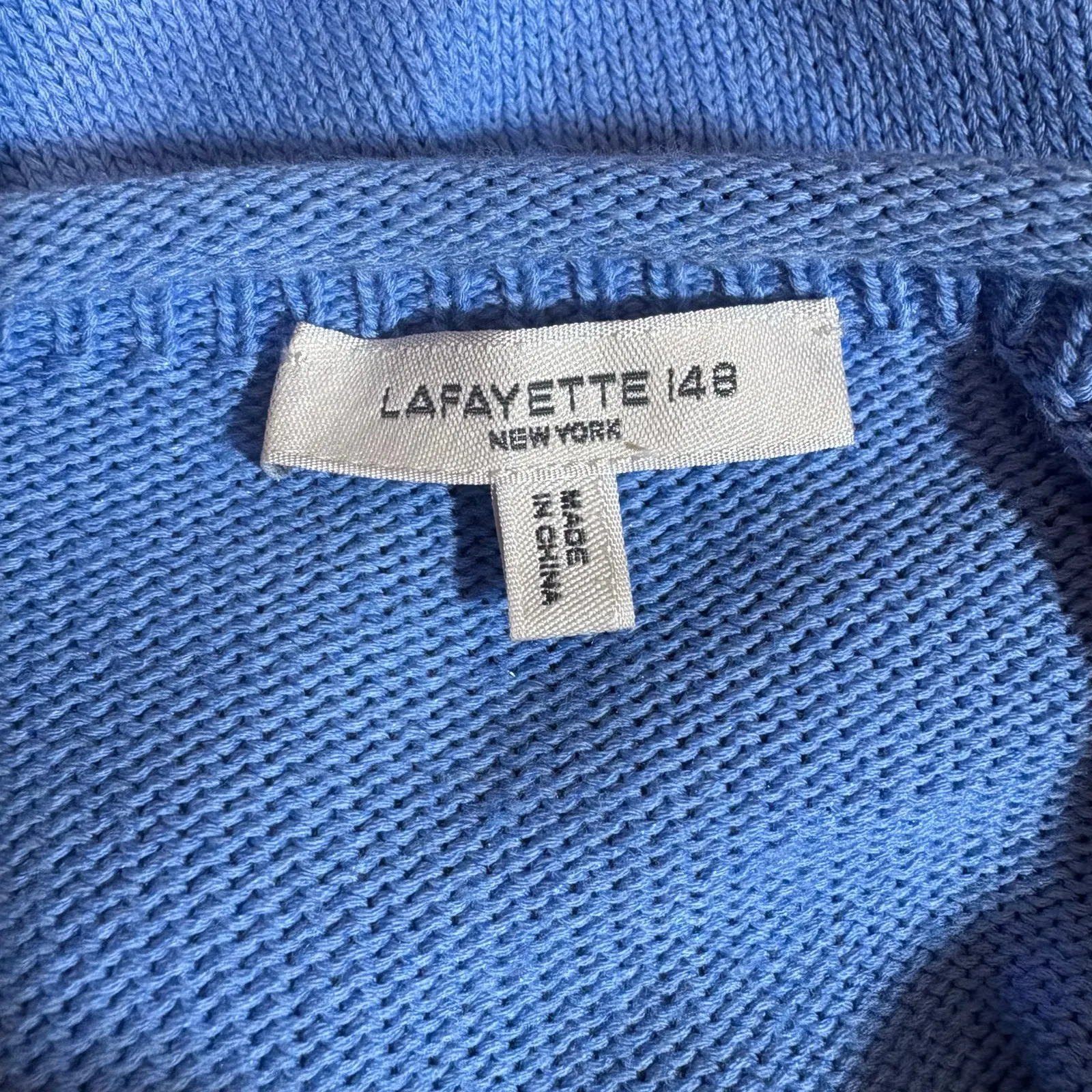 Lafayette 148 Top Lg Pastel Blue Cotton Silk Knit Roll Neck Minimalist Old Money - Image 7