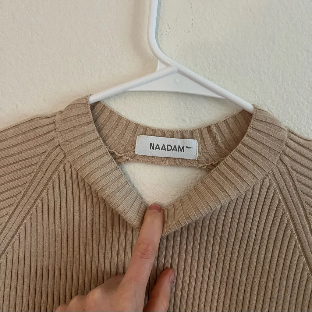 NAADAM Twist Back Ribbed Sweater Neutral Beige Cropped Tan - Image 6