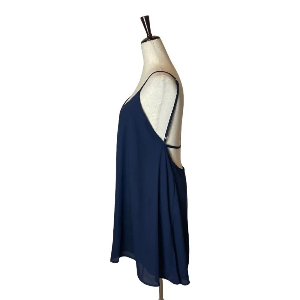 Donna Mizani Navy Blue Crepe Sleeveless Scoop Neckline A Line Low Back Dress‎ S - Image 3