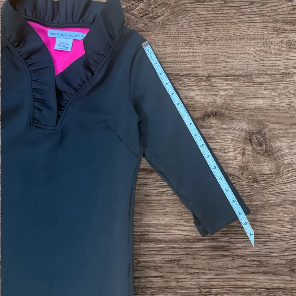 GRETCHEN SCOTT Ruffneck Dress Solid Black/Pink Ruffle Neck 3/4 Sleeve Size M - Image 8