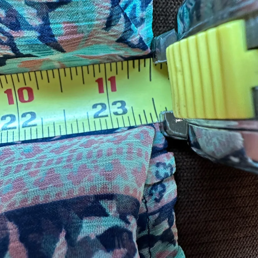 GLOBUS Green Blue Pink Cream Floral Print Sheer Sailor Collar Cap Sleeves Sz XS - Image 11