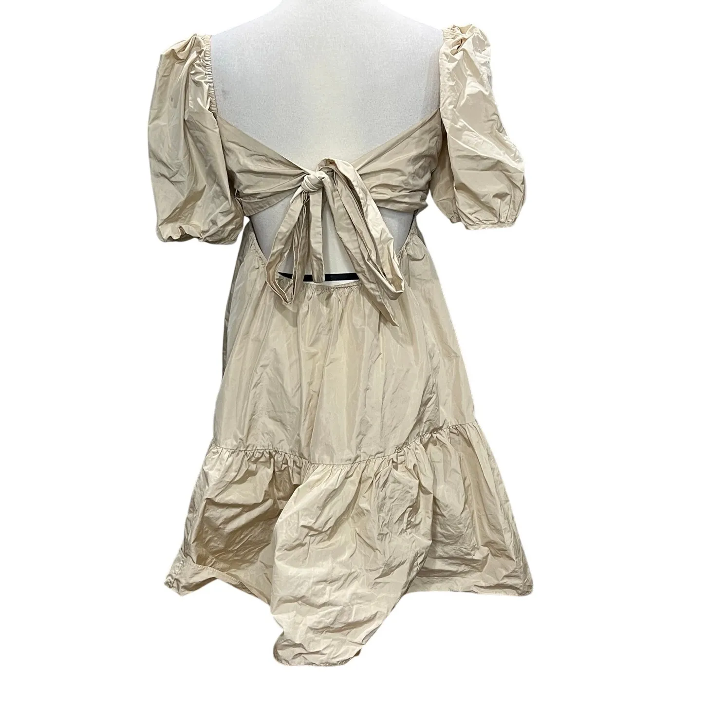 Aritzia Wilfred Opera Dress Womens M Tan Cream Taffeta Tie Bow Babydoll Romantic Size M - Image 5