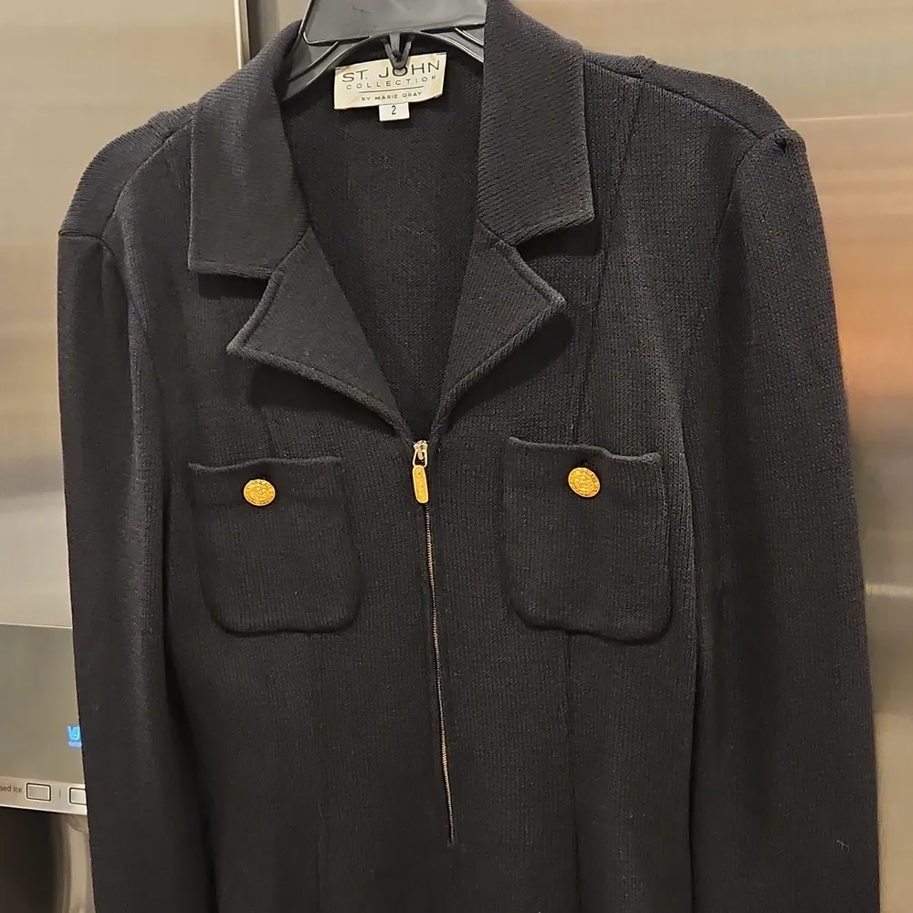 💕ST JOHN💕 Vintage Half Zip Santana Knit Pencil Dress ~ Black 2 - Image 3