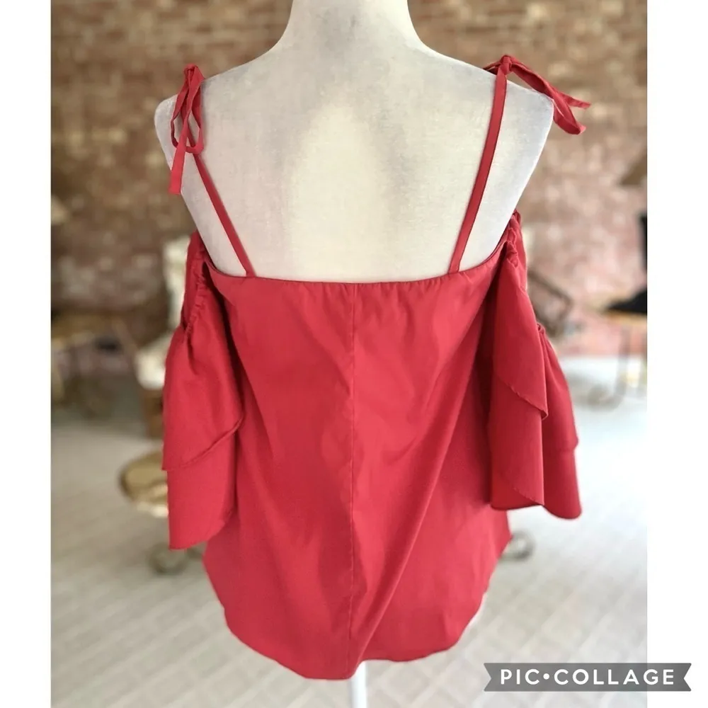 WHBM Top Off the Shoulder Tiered Sleeve 6 Red Cocktail Chic Resort Party Glam - Image 7