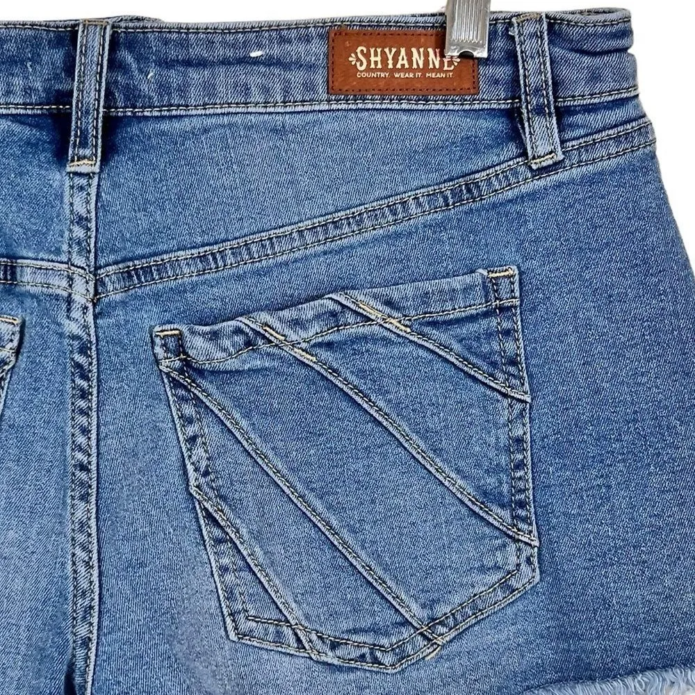 Shyanne Women’s Light Medium Wash Cut off Fray Denim Shorts - Image 10