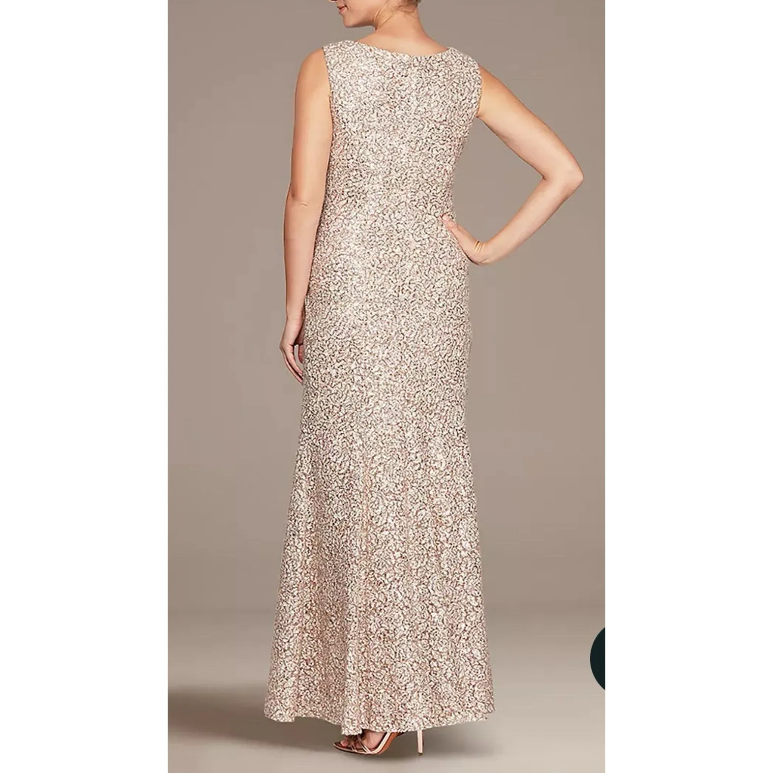ALEX EVENINGS High Neck Sequin Fit and‎ Flare Dress with Shawl size 12 Champagne - Image 2