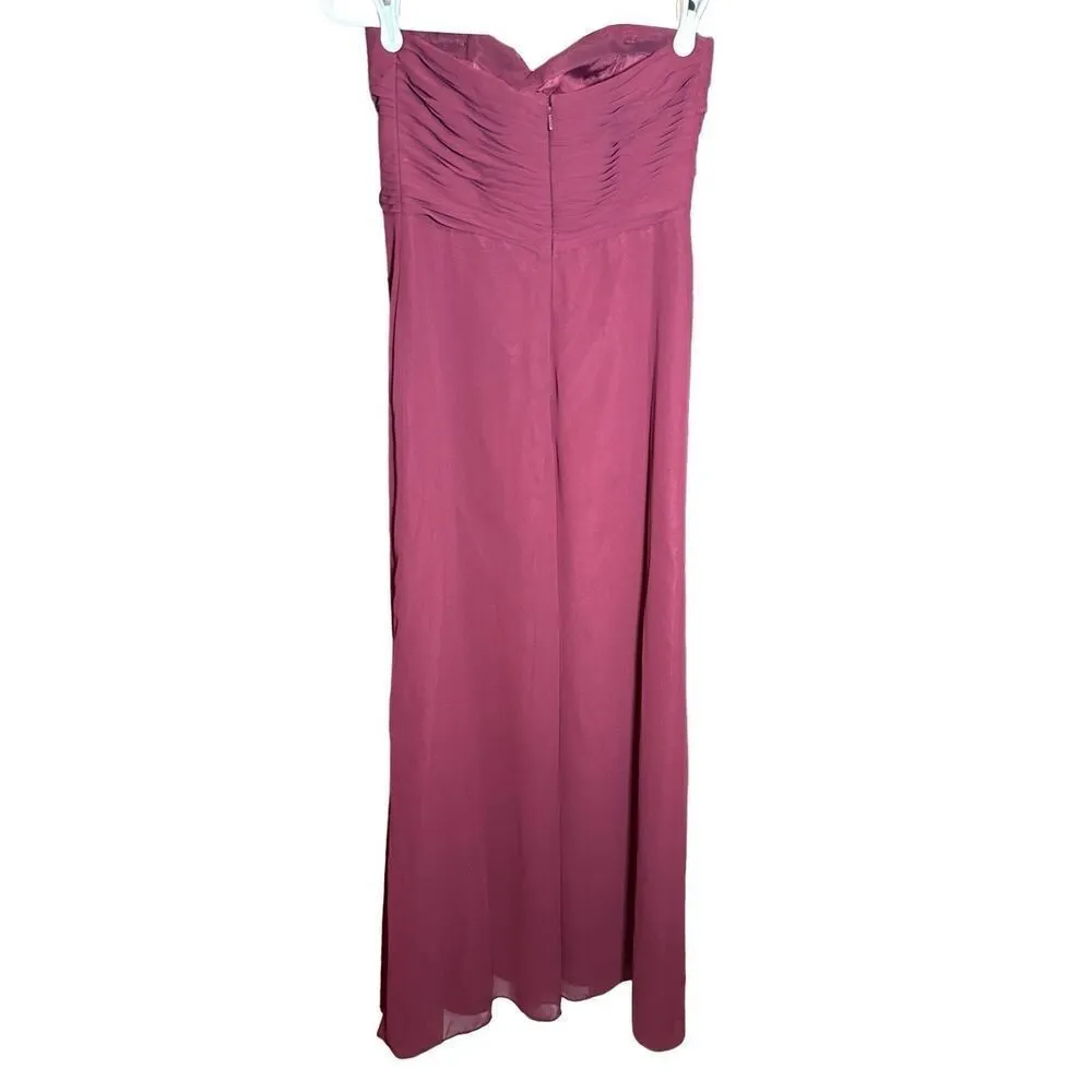 Bill Levkoff Womens Maroon Maxi length Chiffon Gorgeous Strapless Minimalist Bri - Image 2