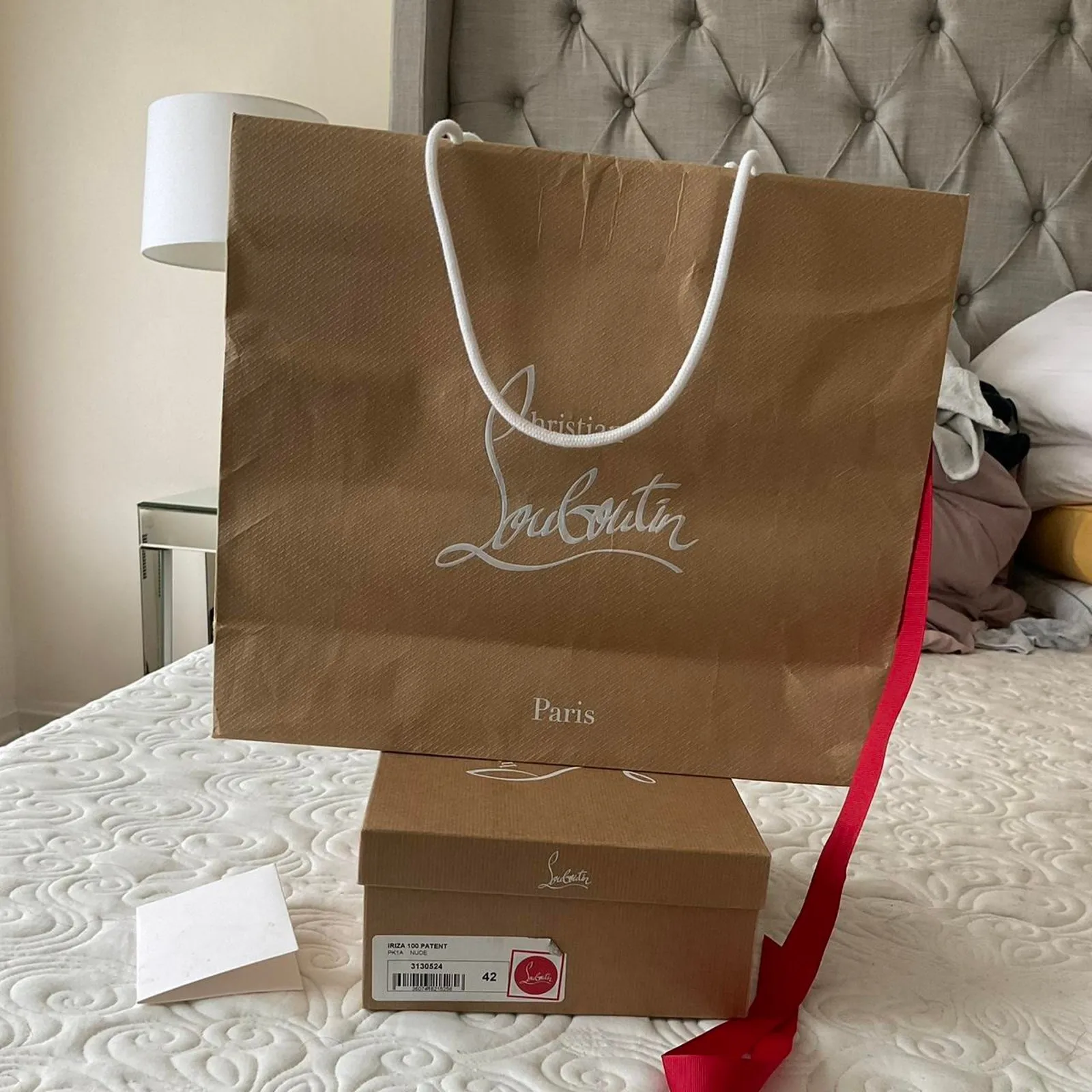 Authentic Christian Louboutin Nude 100mm Iriza Patent Leather Heels size 12 - Image 3