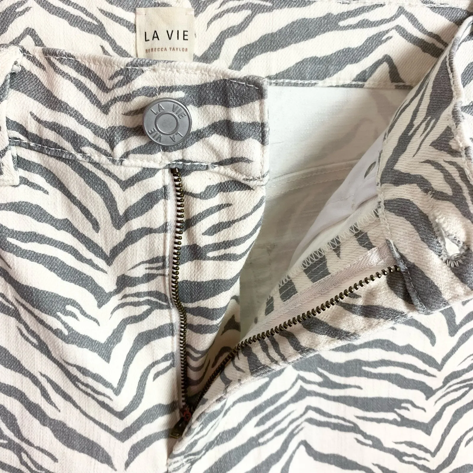 Rebecca Taylor La Vie Zebra Print Jeans Straight Leg High Rise White Gray 28 - Image 12