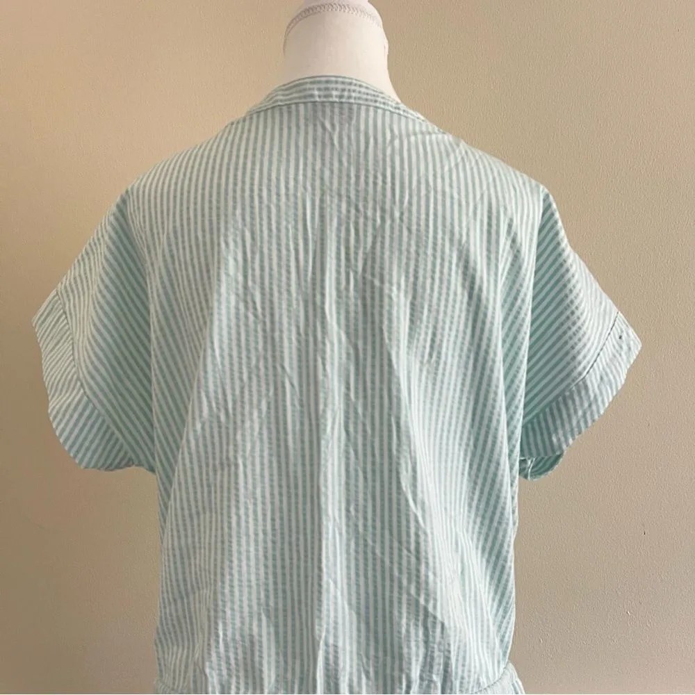Vineyard Vines Seersucker Striped Romper in Aqua Size Large Short Sleeve - Image 8