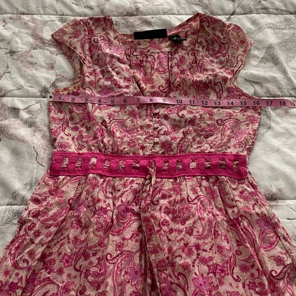 Allison Brittney floral pink beige Barbiecore high waist cotton dress, size M - Image 16