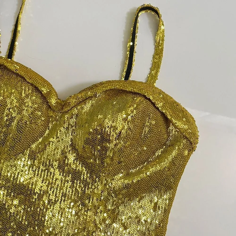 AREA Sequin‎ Corset Top in Gold Gold Size 2 - Image 3