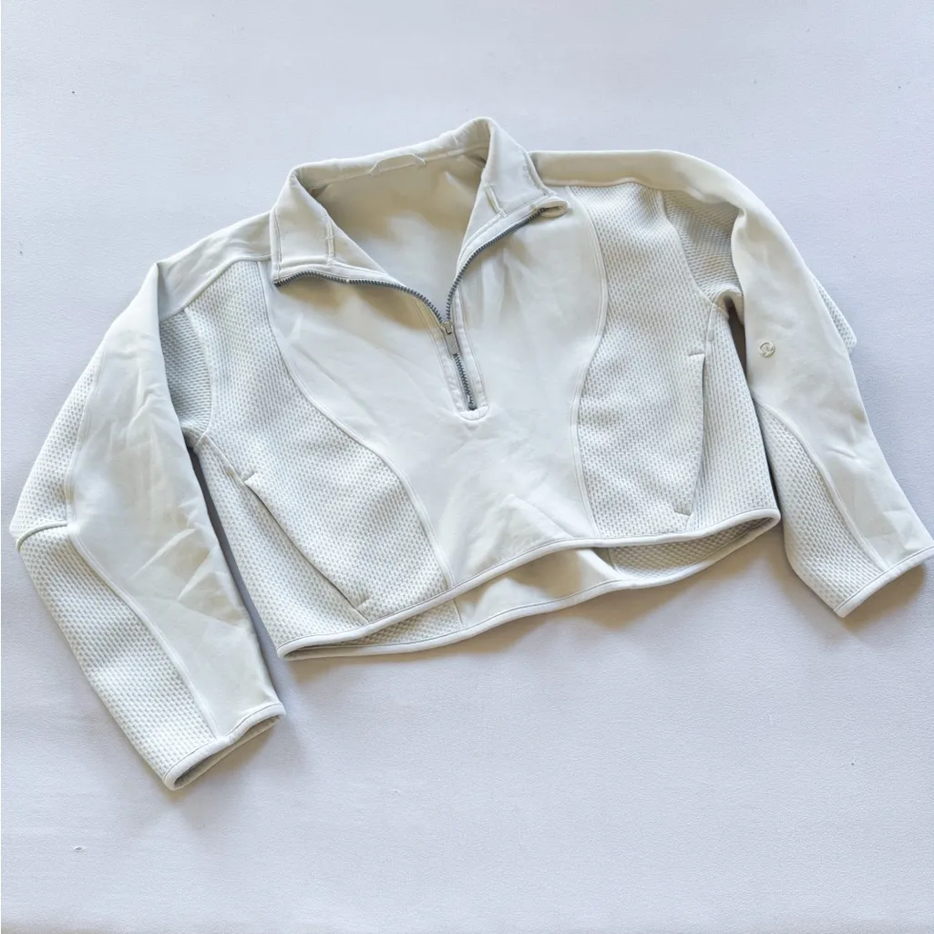 Lululemon Mixed Fabric Half-Zip Pullover in Bone Sz M retails $178 - Image 4