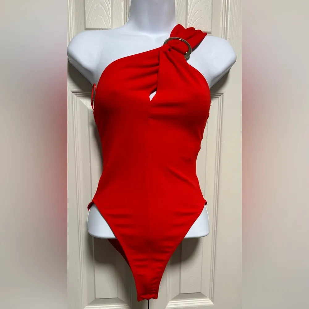 NWT ZARA Red Cross Strap Bodysuit with Silver Ring Hardware - Image 2