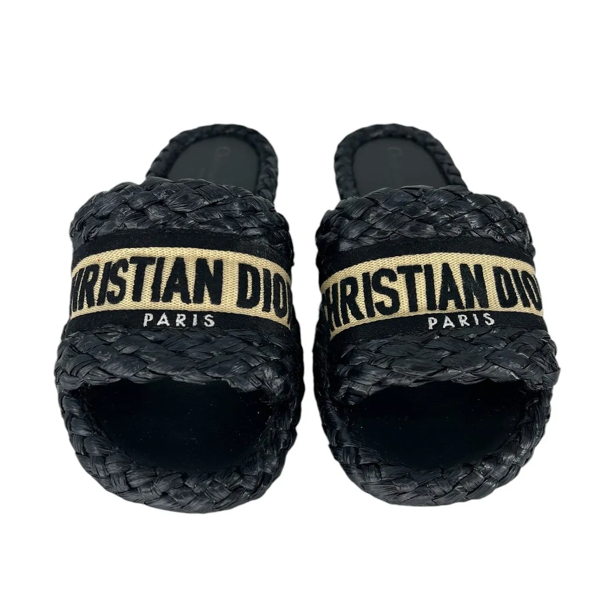 Christian Dior Raffia Embroidered Dway Mules Slide Sandals - Image 6