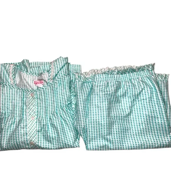 Lati fashion Women's Aqua Checkered Sleepwear Set Green Size XL - Image 2