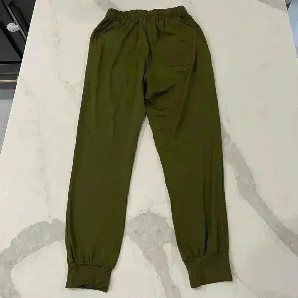 Bathrins Tapered Army Green Joggers with Pocket and Drawstring Womens Size Small - Image 5