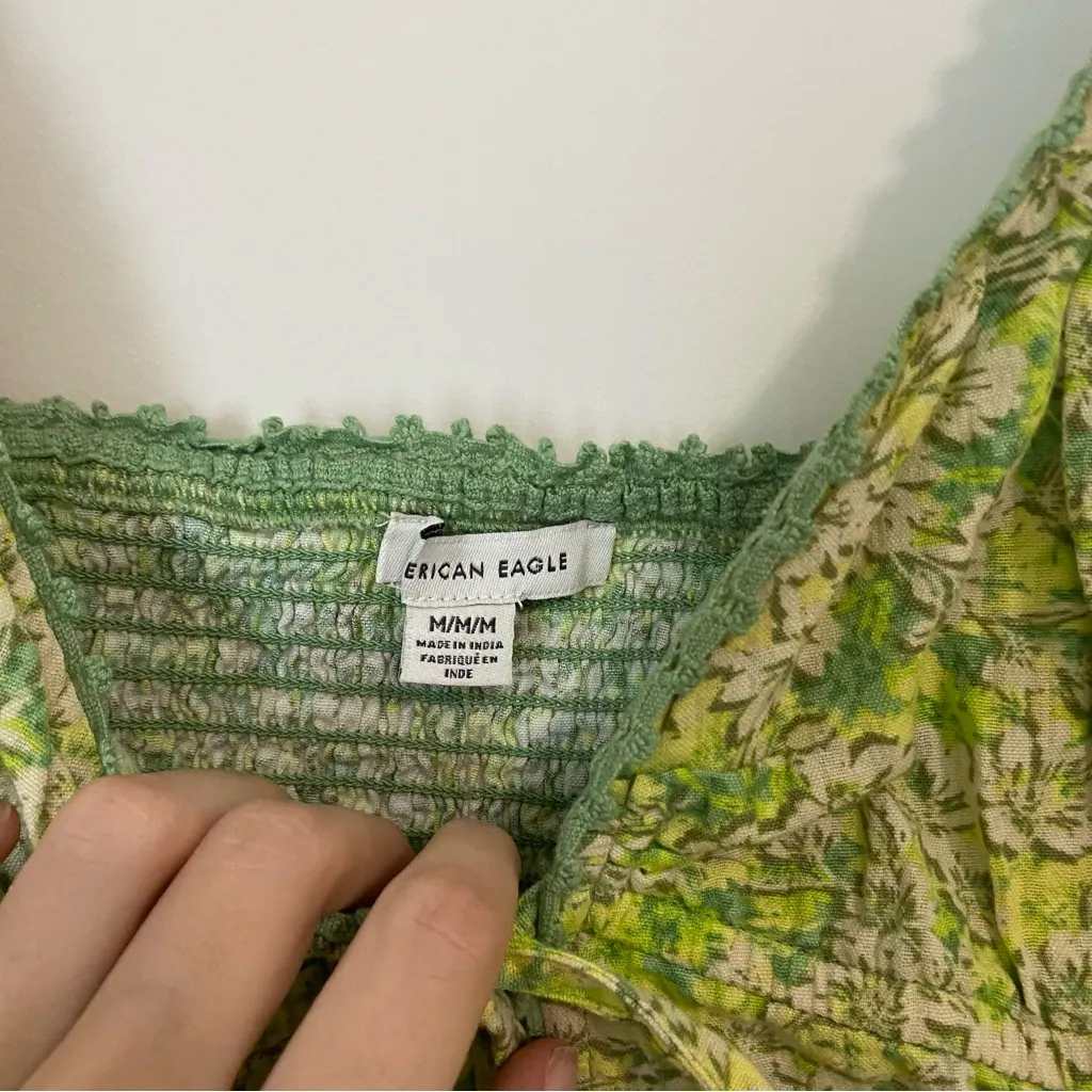 NWT American Eagle Tie Front Green Floral Tank size Medium - Image 5