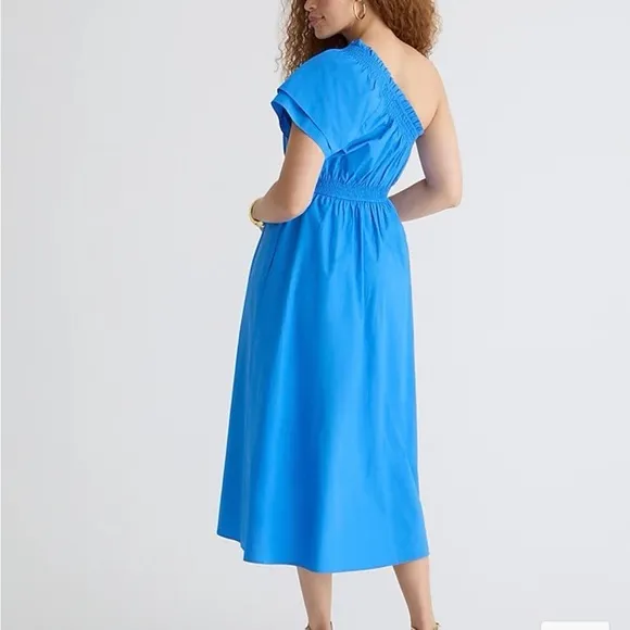 J. Crew Smocked one-shoulder dress in blue cotton poplin size M - Image 2