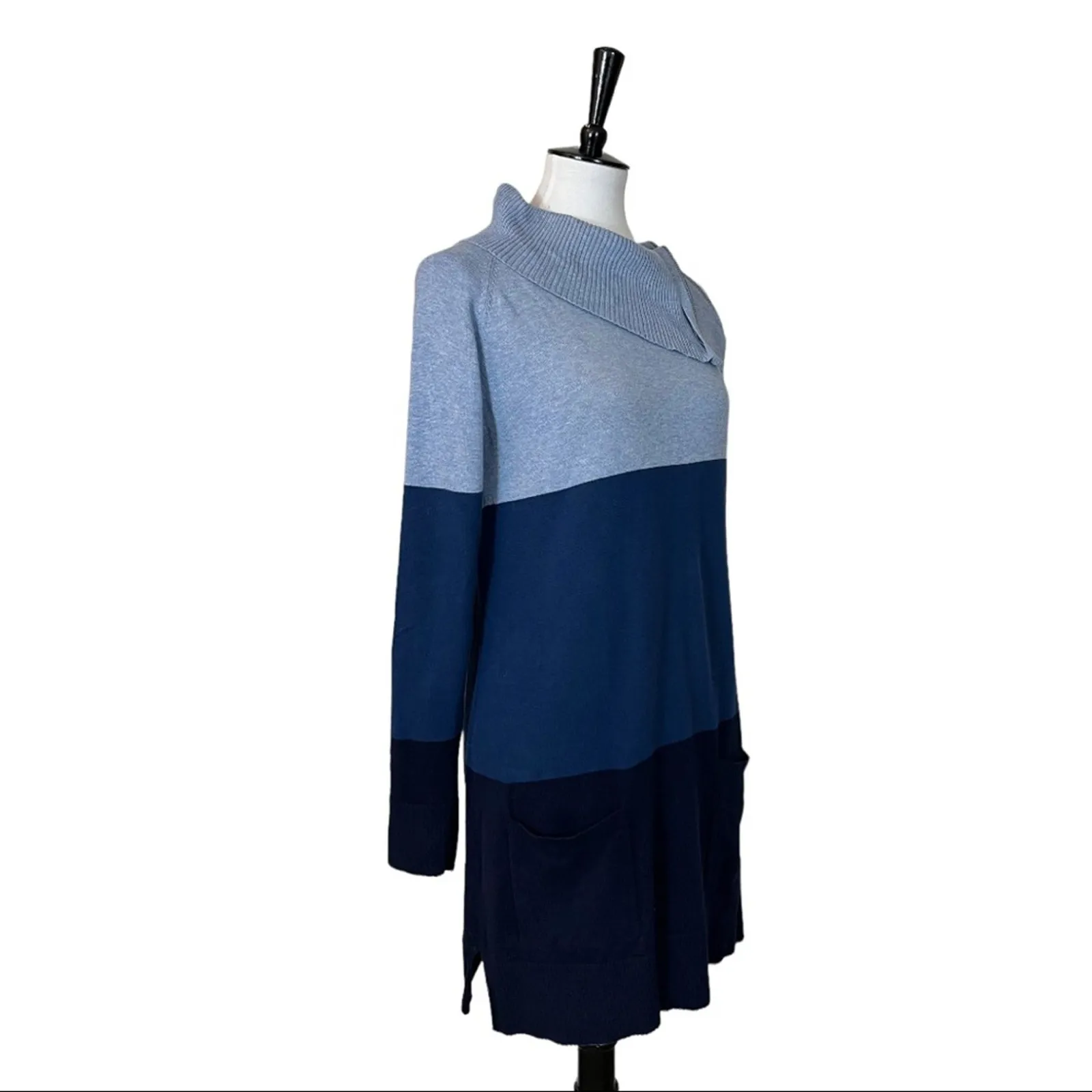 Jeanne Pierre Women's Tunic Sweater Folded Zip Cowl Neck Blue Color Block Size M - Image 2