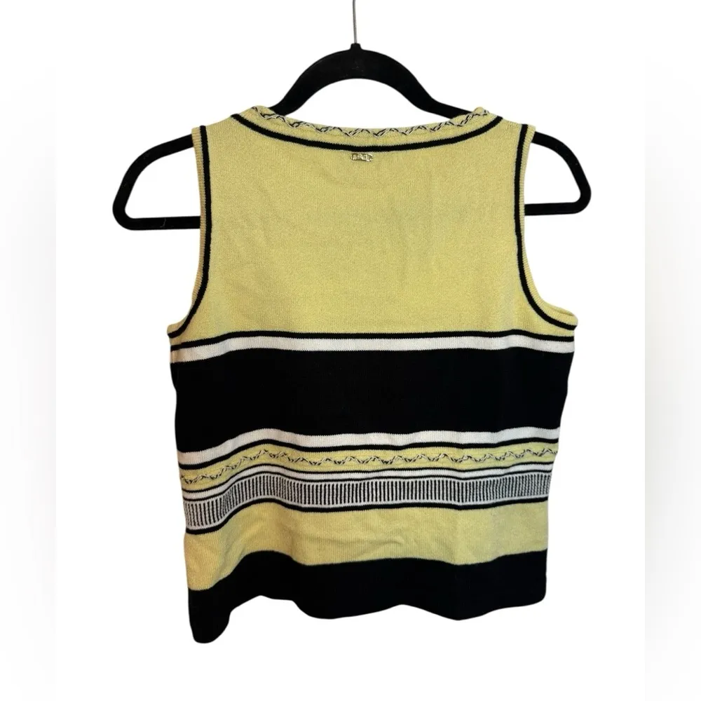 St. John Vintage Butter Yellow Colorblock Wool Santana Knit Sleeveless Top - Image 2