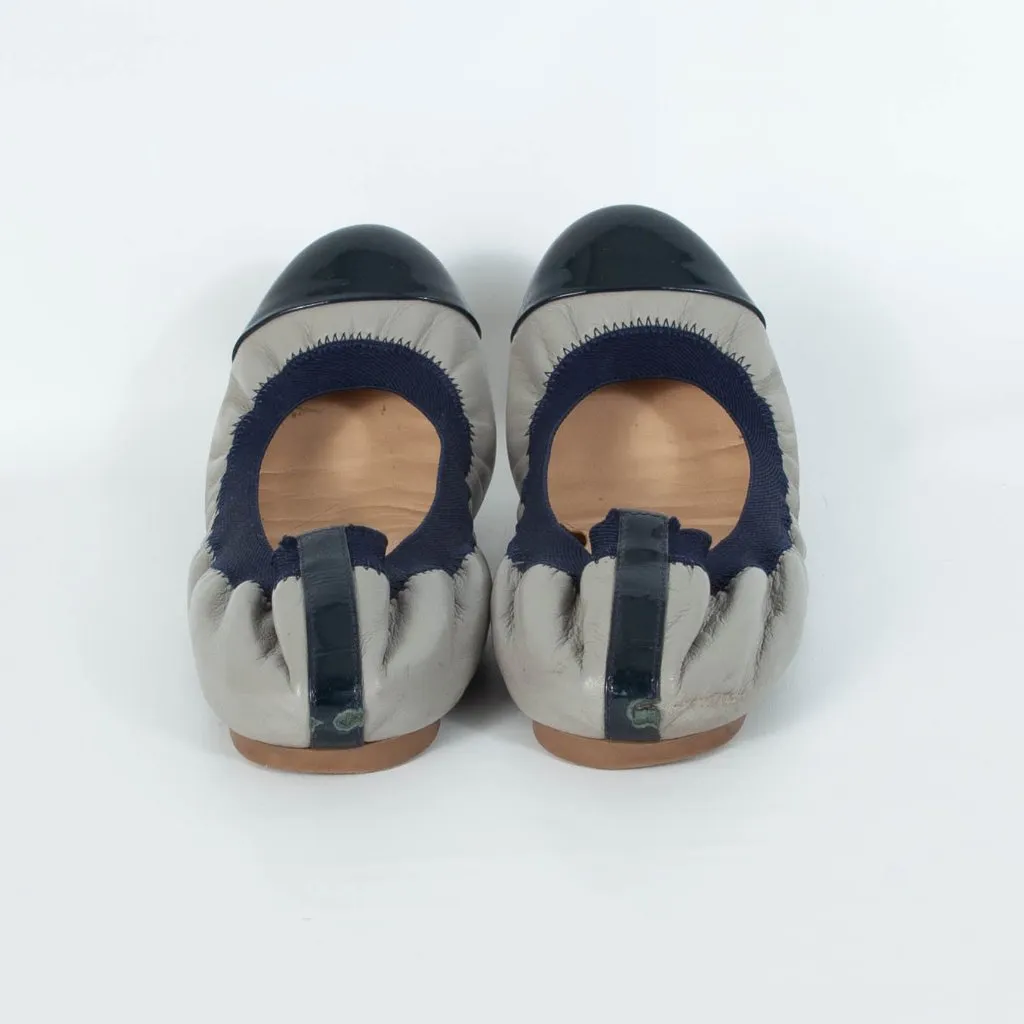 J. Crew Mila Ballet Flat Shoes Cap Toe‎ Gray Navy Womens Size 9 - Image 5