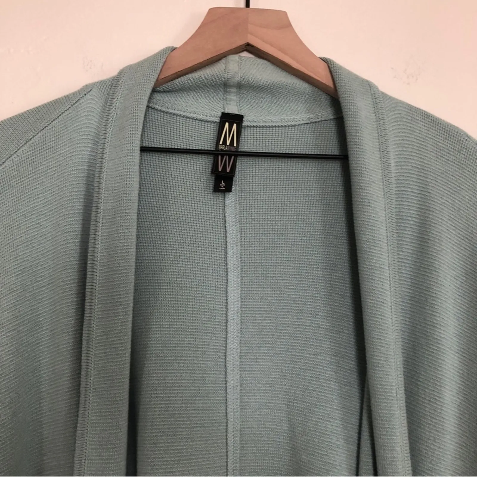 MarlaWynne Drama Kimono Knit Open Front Seafoam Green Blue Cardigan Sweater Size L - Image 5