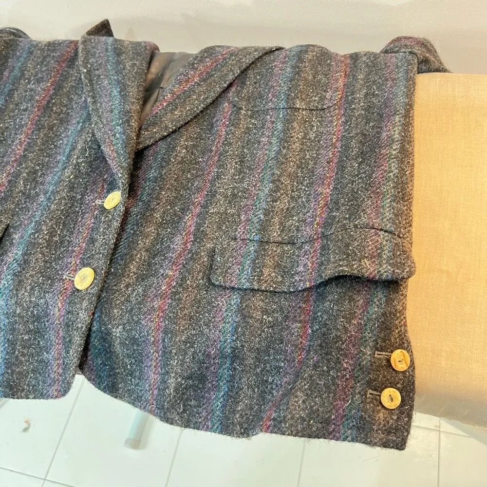 Vintage Alexander Julian Gray Striped Wool Notch Lapel Blazer Size 8 - Image 7